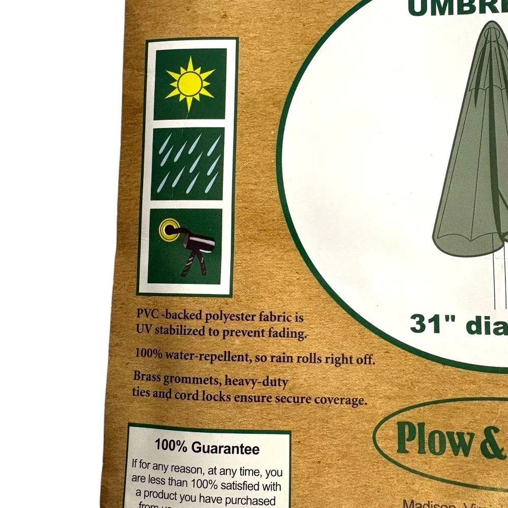 Plow &‎ Hearth All-Weather Umbrella Cover Green UV Stabilized 31 dia x 75